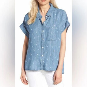 Rails • Blue Chambray Whitney Pineapple Button Down Short Sleeve Blouse